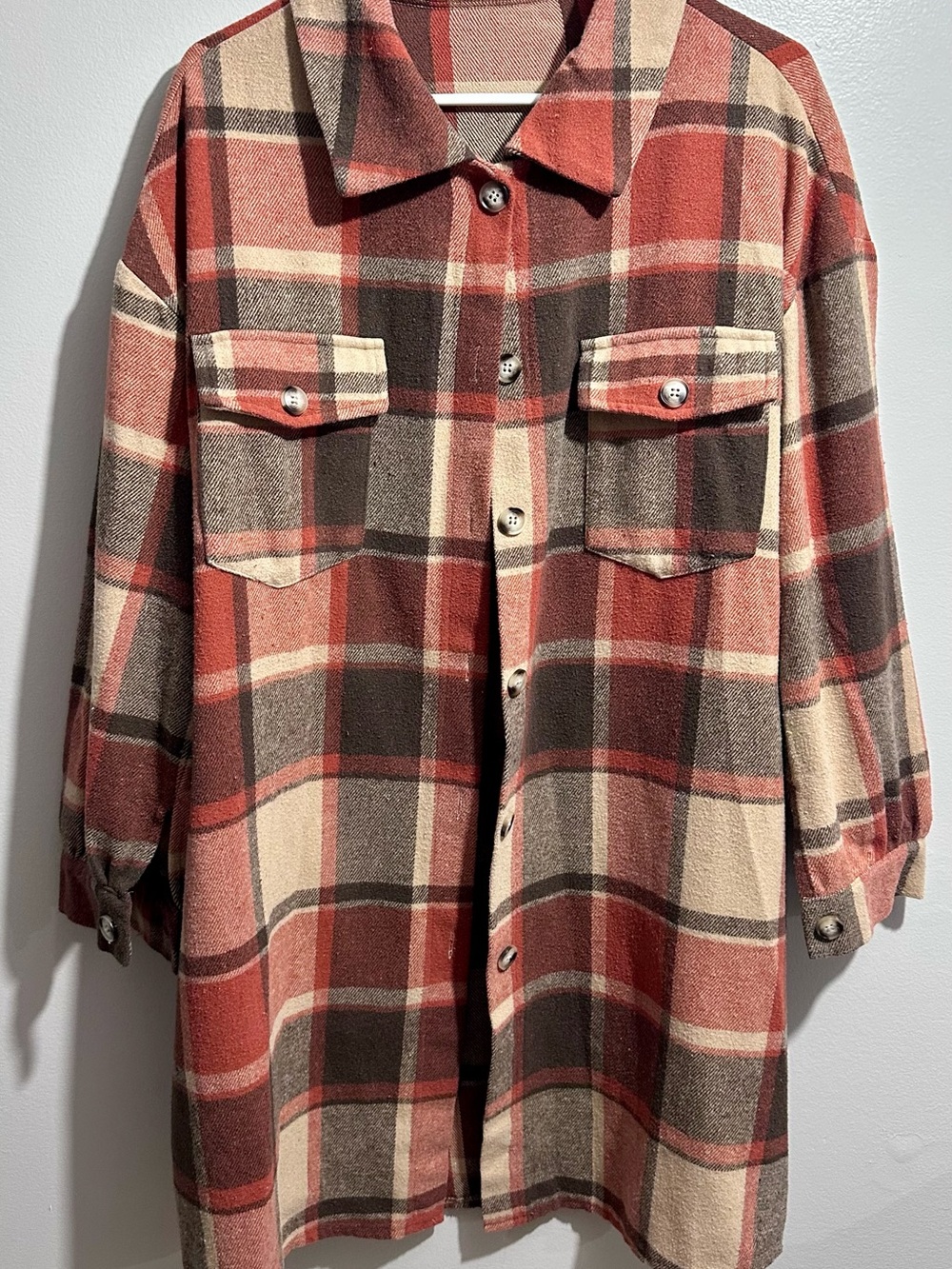 SHEIN Red Rust Plaid Shacket Size 1X (1356)